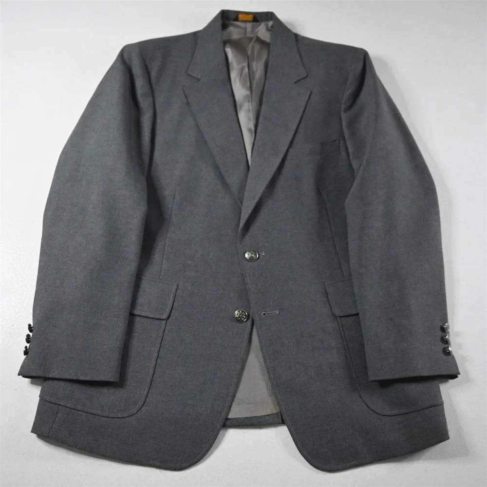 Vtg Mens 42R‎ Gray Silver Button Mens Blazer Suit Jacket Sport Coat